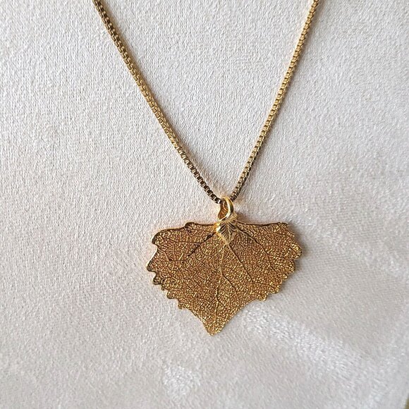 Gilded Natural Aspen Leaf Necklace - Picture 8 of 8